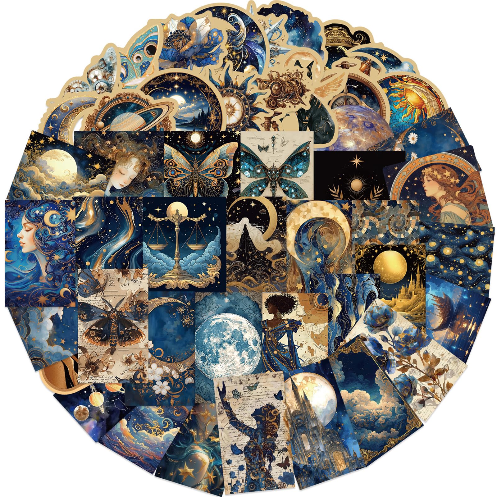 50pcs Celestial Sticker Set Laptop Stickers Planet Space Halloween Party Favors Holiday Stickers Party Decoration Retro Galaxy Moon Stickers for DIY Scrapbook Journal